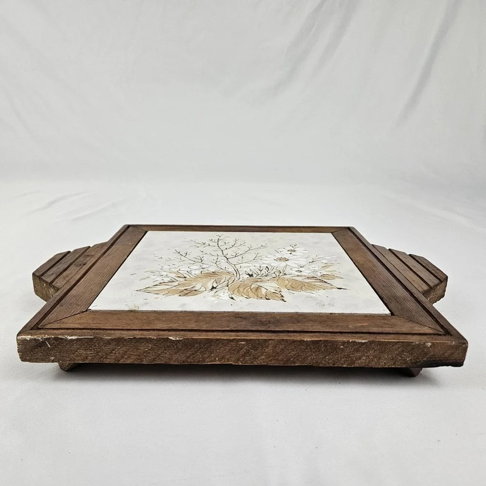 Wildflower Charcuterie Cheese Board Wood Italian Tile 1970s Vintage MCM Boho
